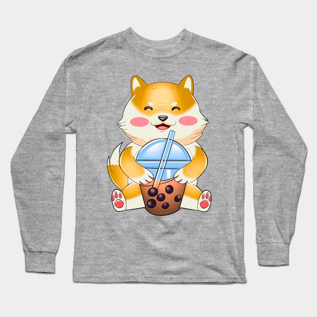 Shiba Inu Boba Dog Kawaii Anime Long Sleeve T-Shirt by RKP'sTees